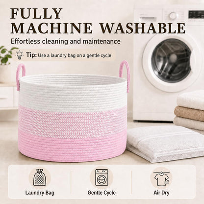 65L Extra Large Machine Washable Cotton Rope Blanket Basket
