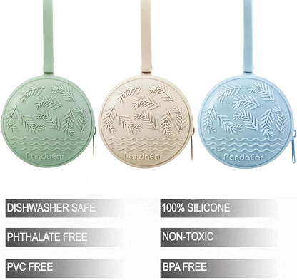3 Pack Silicone Pacifier Holder Case, Portable Travel Pacifier Pouch for Newborns, BPA-Free Silicone Pacifier Storage Container for Boys & Girls (Green, Blue, Cream)