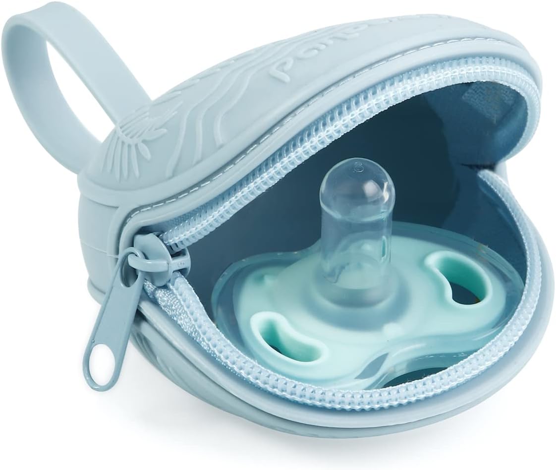 3 Pack Silicone Pacifier Holder Case, Portable Travel Pacifier Pouch for Newborns, BPA-Free Silicone Pacifier Storage Container for Boys & Girls (Green, Blue, Cream)