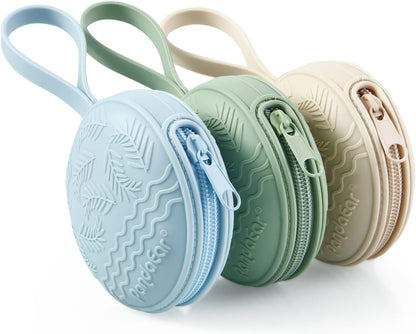 3 Pack Silicone Pacifier Holder Case, Portable Travel Pacifier Pouch for Newborns, BPA-Free Silicone Pacifier Storage Container for Boys & Girls (Green, Blue, Cream)
