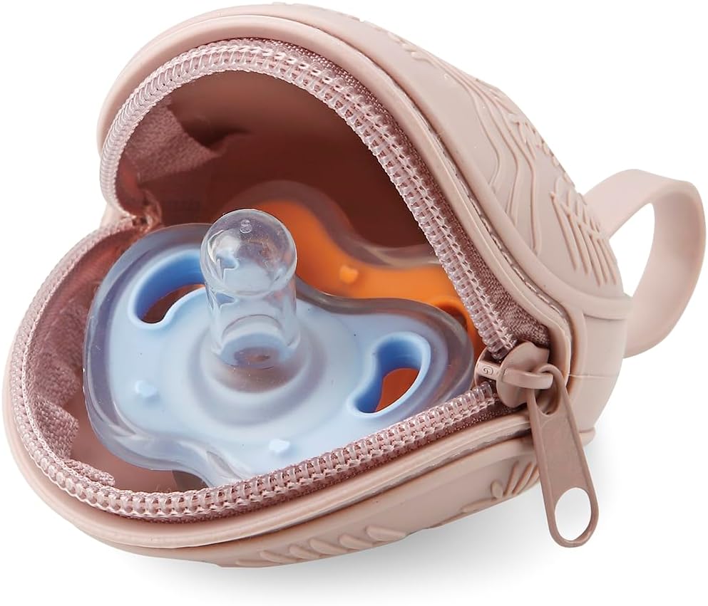 3 Pack Silicone Pacifier Holder Case, Portable Travel Pacifier Pouch for Newborns, BPA-Free Silicone Pacifier Storage Container for Boys & Girls (Green, Blue, Cream)