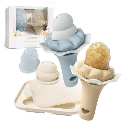 Baby Fruit Feeder for Self-Feeding: Controlled Flow Design with 2 Pouches for Safe First Foods - BPA Free Silicone Food Feeder with Freezer Tray for Cooling Comfort - 4 Months+ - 1 Pack