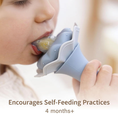 Baby Fruit Feeder for Self-Feeding: Controlled Flow Design with 2 Pouches for Safe First Foods - BPA Free Silicone Food Feeder with Freezer Tray for Cooling Comfort - 4 Months+ - 1 Pack