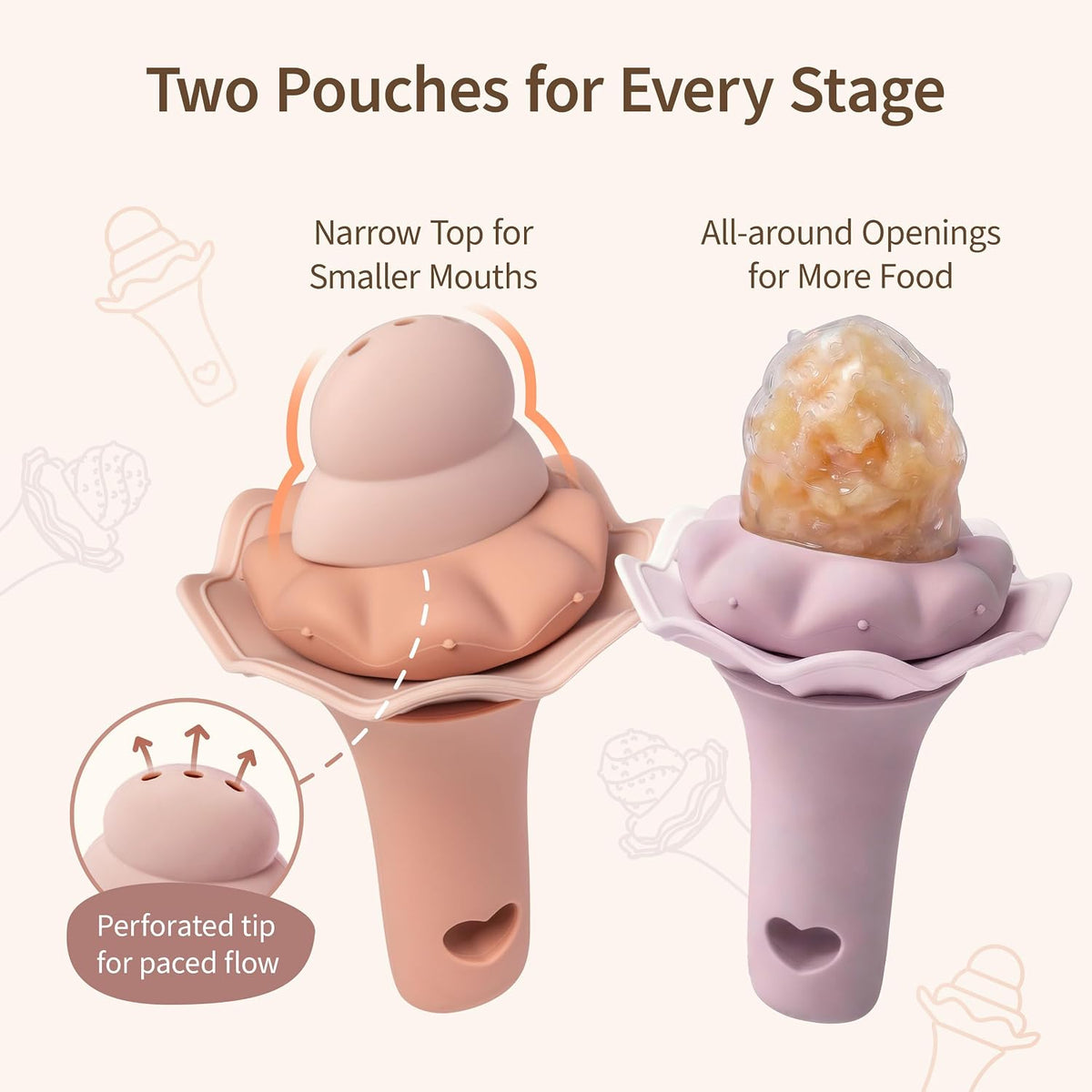 Baby Fruit Feeder for Self-Feeding: Controlled Flow Design with 2 Pouches for Safe First Foods - BPA Free Silicone Food Feeder with Freezer Tray for Cooling Comfort - 4 Months+ - 1 Pack