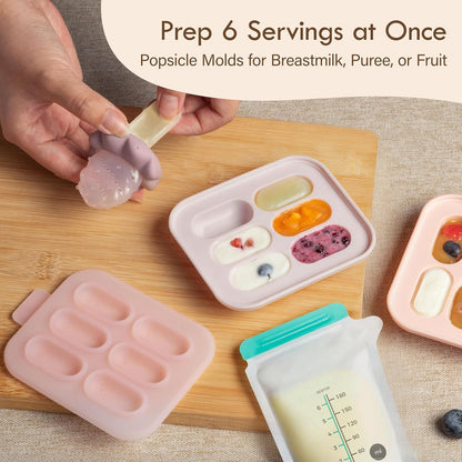 Baby Fruit Feeder for Self-Feeding: Controlled Flow Design with 2 Pouches for Safe First Foods - BPA Free Silicone Food Feeder with Freezer Tray for Cooling Comfort - 4 Months+ - 1 Pack