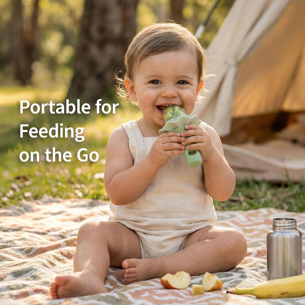 Baby Fruit Feeder for Self-Feeding: Controlled Flow Design with 2 Pouches for Safe First Foods - BPA Free Silicone Food Feeder with Freezer Tray for Cooling Comfort - 4 Months+ - 1 Pack