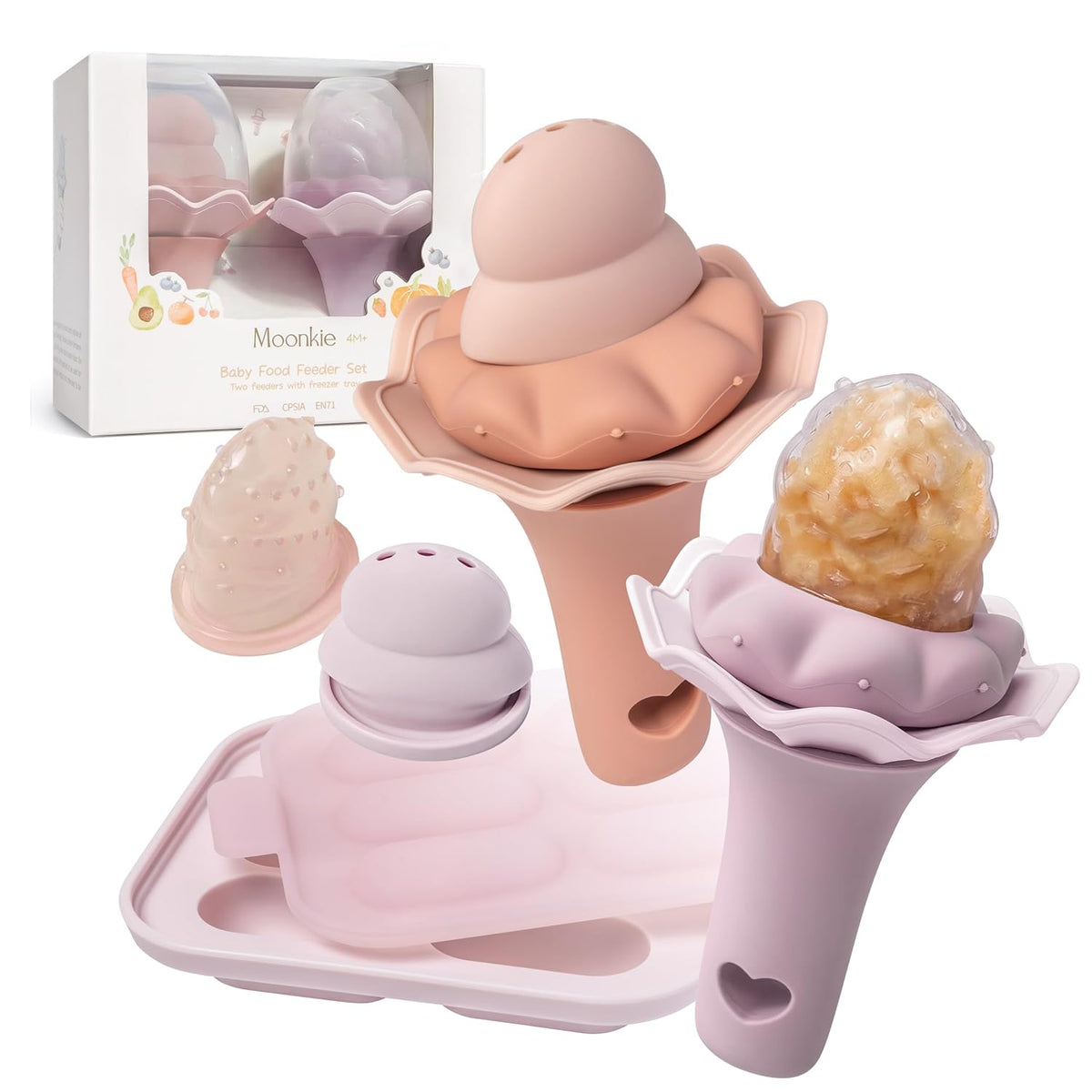 Baby Fruit Feeder for Self-Feeding: Controlled Flow Design with 2 Pouches for Safe First Foods - BPA Free Silicone Food Feeder with Freezer Tray for Cooling Comfort - 4 Months+ - 1 Pack