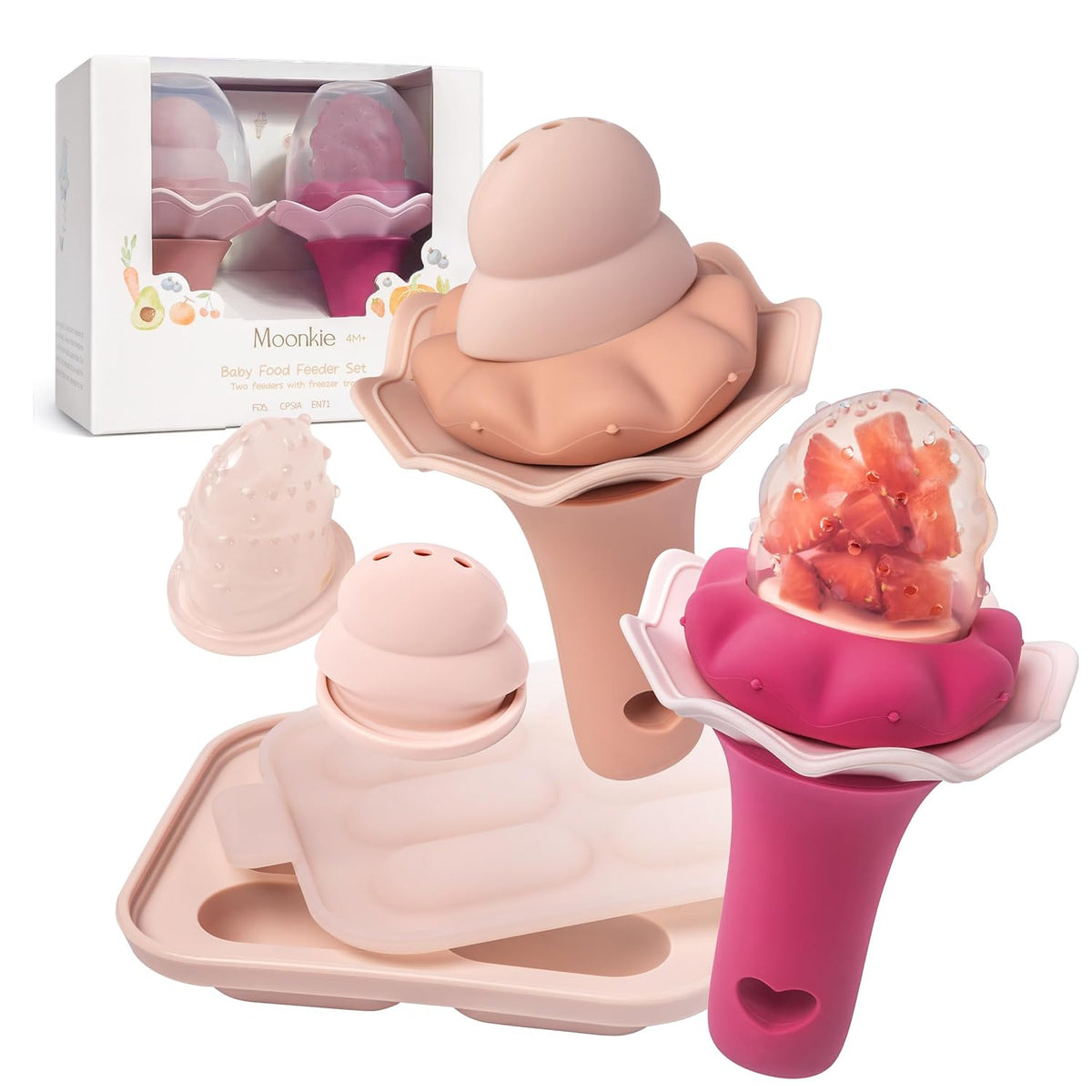Baby Fruit Feeder for Self-Feeding: Controlled Flow Design with 2 Pouches for Safe First Foods - BPA Free Silicone Food Feeder with Freezer Tray for Cooling Comfort - 4 Months+ - 1 Pack