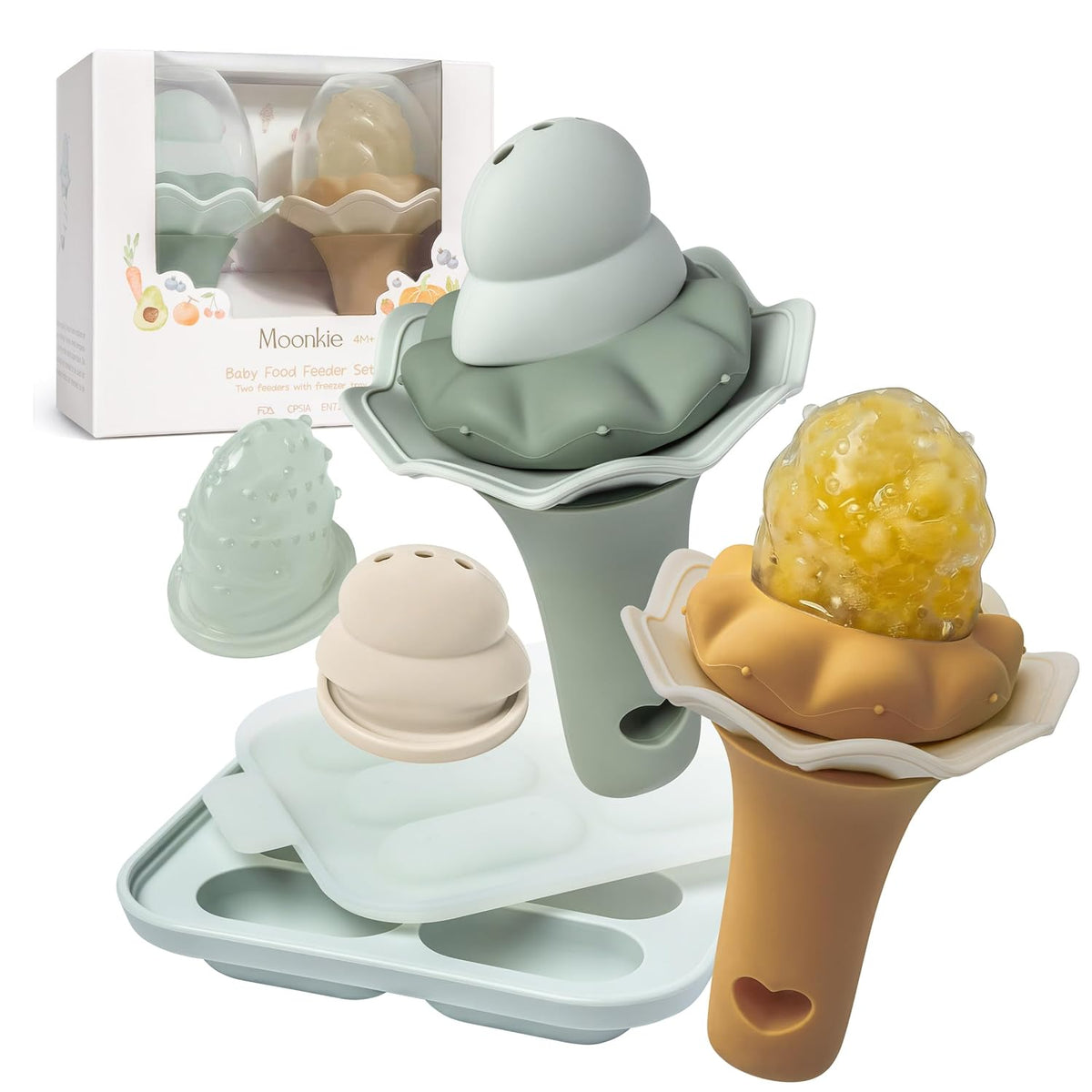 Baby Fruit Feeder for Self-Feeding: Controlled Flow Design with 2 Pouches for Safe First Foods - BPA Free Silicone Food Feeder with Freezer Tray for Cooling Comfort - 4 Months+ - 1 Pack