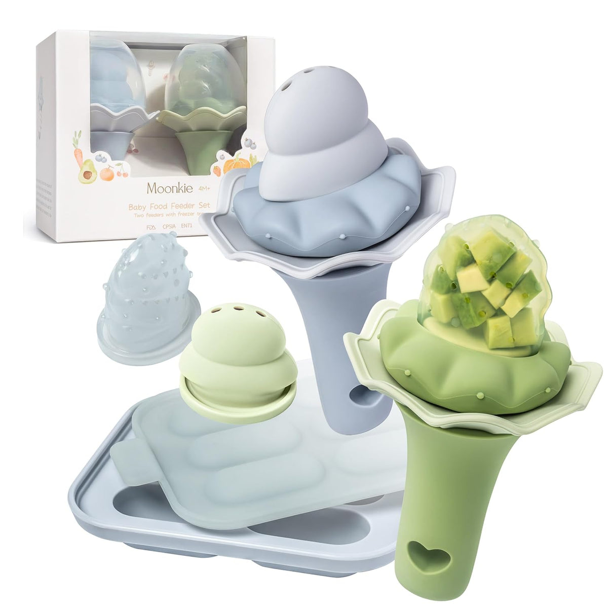 Baby Fruit Feeder for Self-Feeding: Controlled Flow Design with 2 Pouches for Safe First Foods - BPA Free Silicone Food Feeder with Freezer Tray for Cooling Comfort - 4 Months+ - 1 Pack