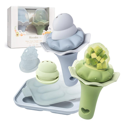 Baby Fruit Feeder for Self-Feeding: Controlled Flow Design with 2 Pouches for Safe First Foods - BPA Free Silicone Food Feeder with Freezer Tray for Cooling Comfort - 4 Months+ - 1 Pack