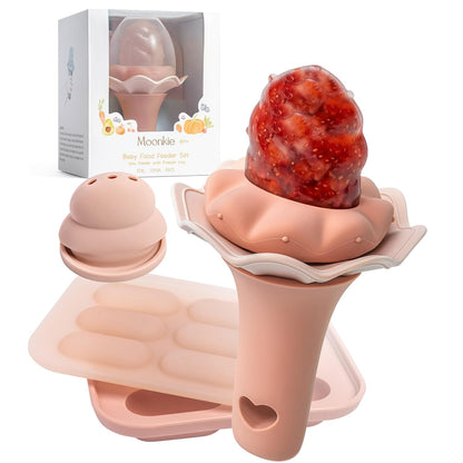 Baby Fruit Feeder for Self-Feeding: Controlled Flow Design with 2 Pouches for Safe First Foods - BPA Free Silicone Food Feeder with Freezer Tray for Cooling Comfort - 4 Months+ - 1 Pack