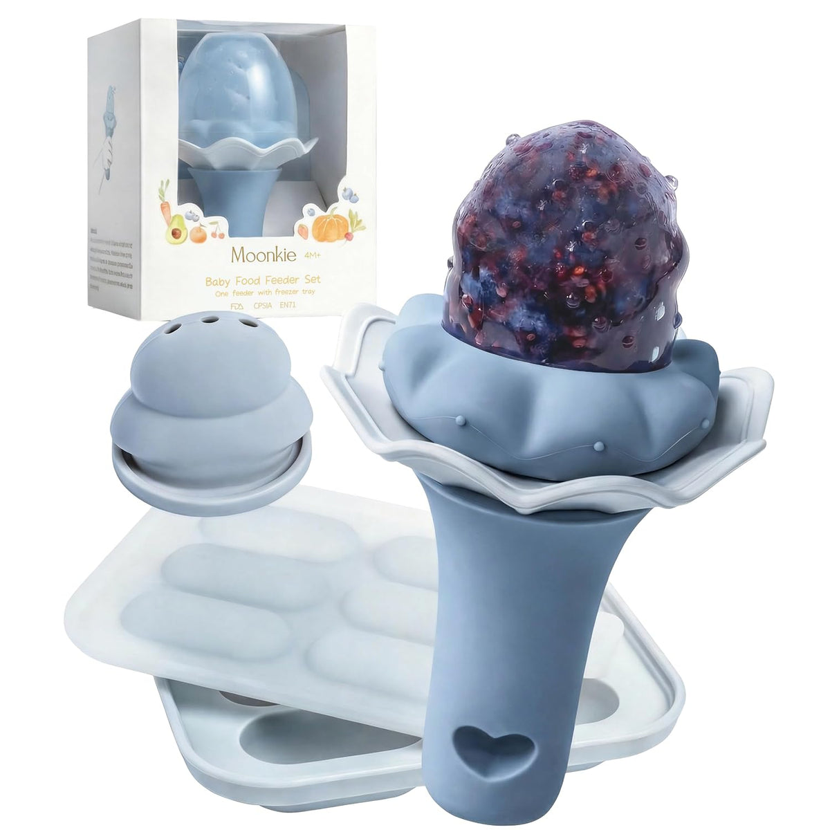 Baby Fruit Feeder for Self-Feeding: Controlled Flow Design with 2 Pouches for Safe First Foods - BPA Free Silicone Food Feeder with Freezer Tray for Cooling Comfort - 4 Months+ - 1 Pack