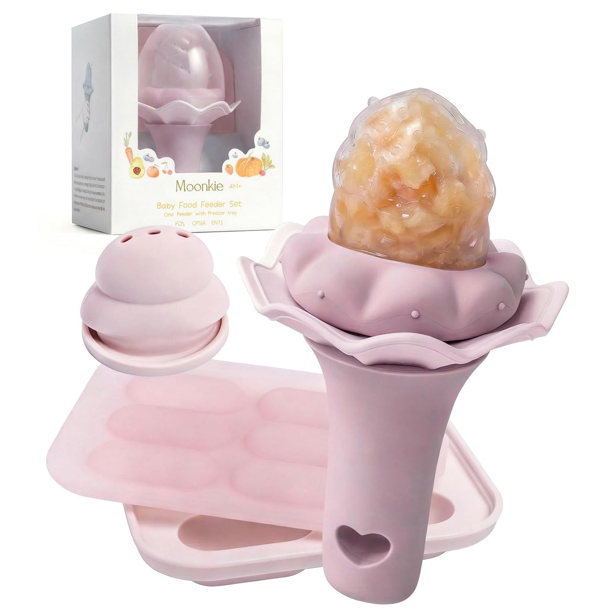 Baby Fruit Feeder for Self-Feeding: Controlled Flow Design with 2 Pouches for Safe First Foods - BPA Free Silicone Food Feeder with Freezer Tray for Cooling Comfort - 4 Months+ - 1 Pack