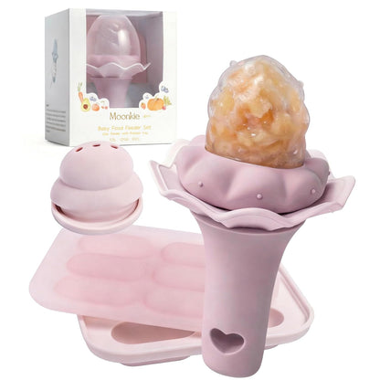 Baby Fruit Feeder for Self-Feeding: Controlled Flow Design with 2 Pouches for Safe First Foods - BPA Free Silicone Food Feeder with Freezer Tray for Cooling Comfort - 4 Months+ - 1 Pack