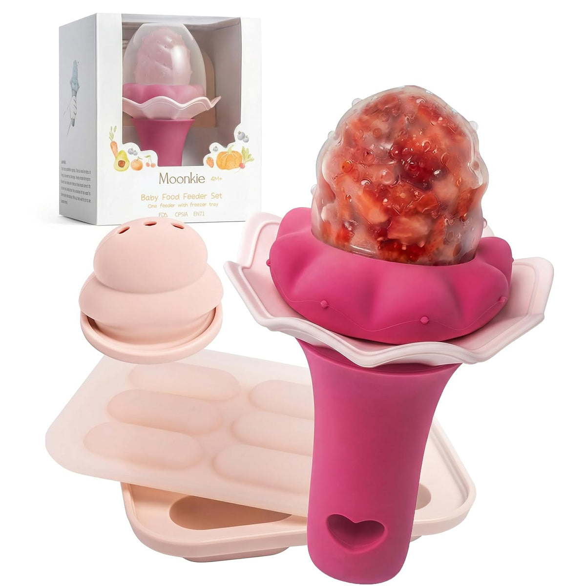 Baby Fruit Feeder for Self-Feeding: Controlled Flow Design with 2 Pouches for Safe First Foods - BPA Free Silicone Food Feeder with Freezer Tray for Cooling Comfort - 4 Months+ - 1 Pack