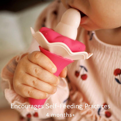Baby Fruit Feeder for Self-Feeding: Controlled Flow Design with 2 Pouches for Safe First Foods - BPA Free Silicone Food Feeder with Freezer Tray for Cooling Comfort - 4 Months+ - 1 Pack