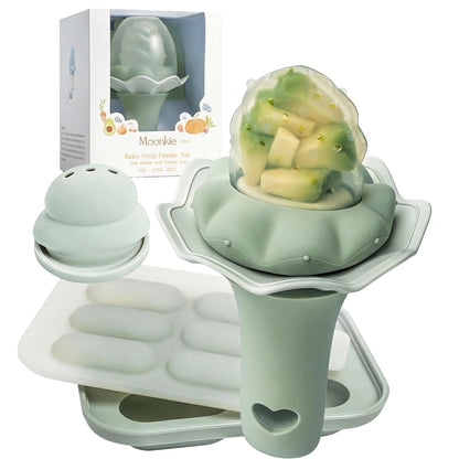 Baby Fruit Feeder for Self-Feeding: Controlled Flow Design with 2 Pouches for Safe First Foods - BPA Free Silicone Food Feeder with Freezer Tray for Cooling Comfort - 4 Months+ - 1 Pack