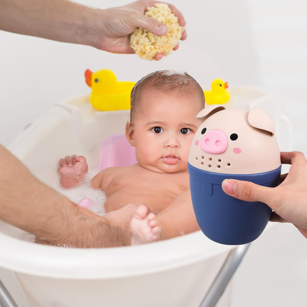 Pig Shaped Baby Shampoo Rinser Cup with Handle Large PP Blue
