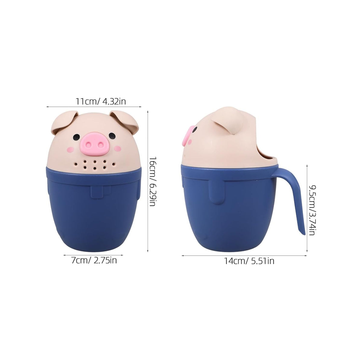 Pig Shaped Baby Shampoo Rinser Cup with Handle Large PP Blue