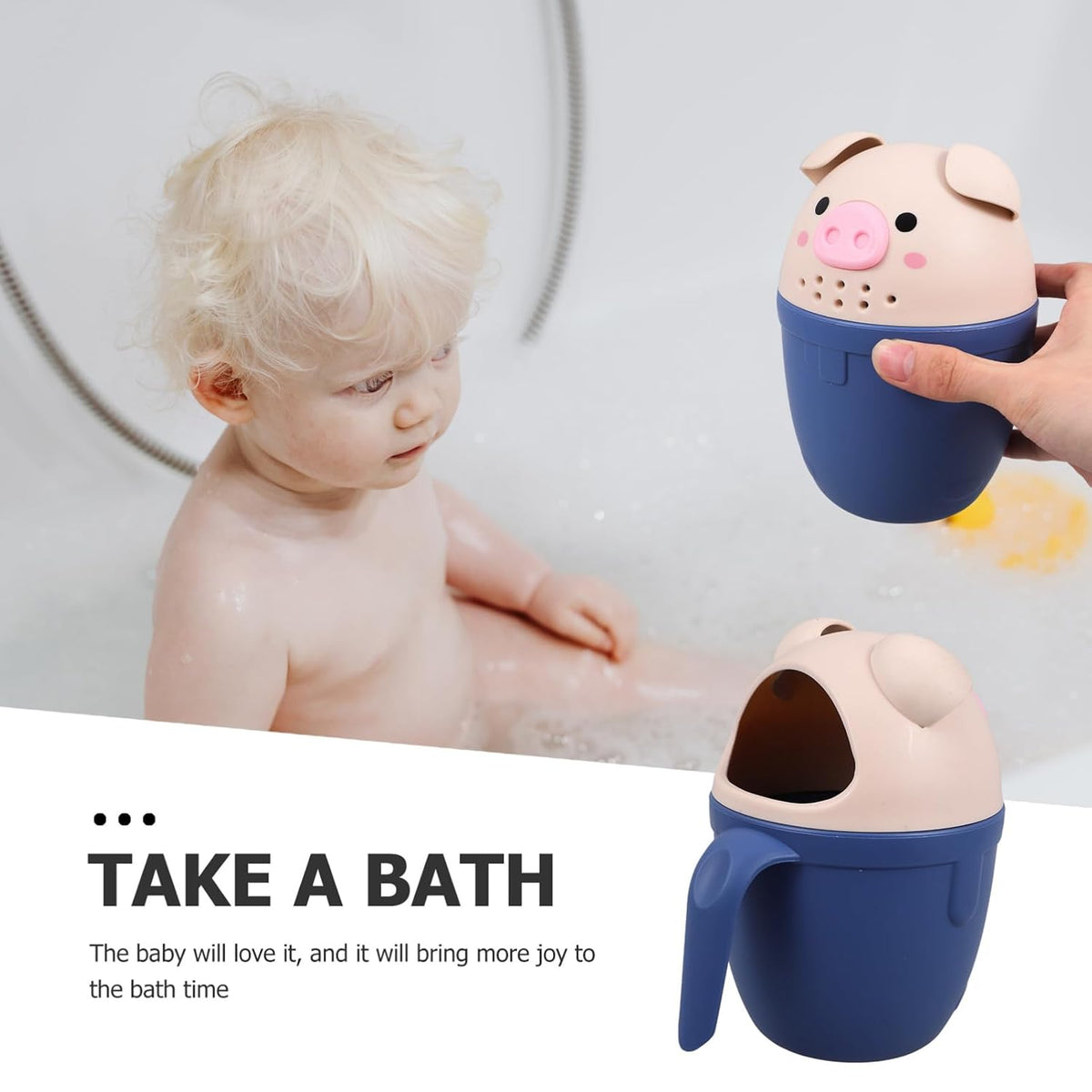Pig Shaped Baby Shampoo Rinser Cup with Handle Large PP Blue