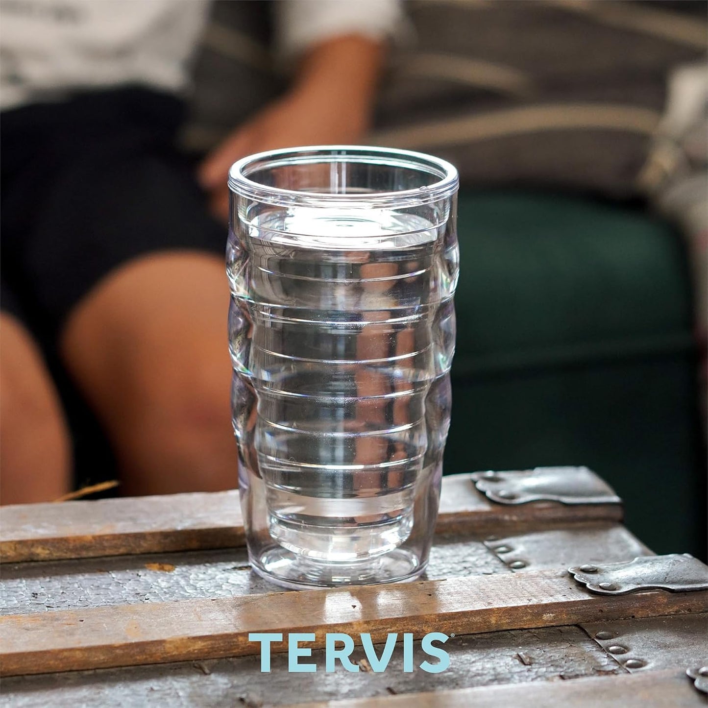 Tervis Clear & Colorful Lidded Made in USA Double Walled Insulated Tumbler Travel Cup Keeps Drinks Cold & Hot, 24oz, Blue Lid, 1 Count (Pack of 1)