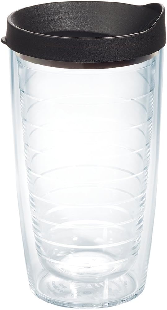 Tervis Clear & Colorful Lidded Made in USA Double Walled Insulated Tumbler Travel Cup Keeps Drinks Cold & Hot, 24oz, Blue Lid, 1 Count (Pack of 1)