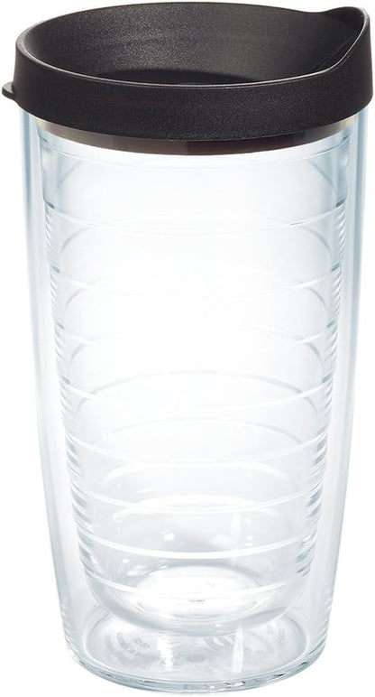 Tervis Clear & Colorful Lidded Made in USA Double Walled Insulated Tumbler Travel Cup Keeps Drinks Cold & Hot, 24oz, Blue Lid, 1 Count (Pack of 1)