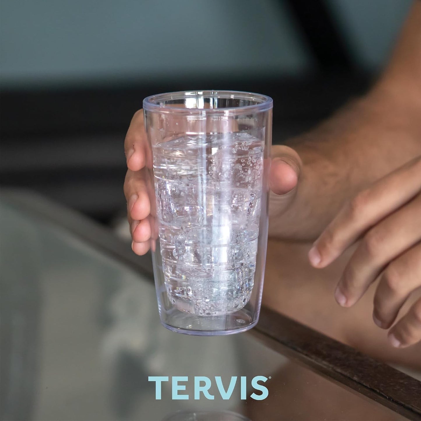 Tervis Clear & Colorful Lidded Made in USA Double Walled Insulated Tumbler Travel Cup Keeps Drinks Cold & Hot, 24oz, Blue Lid, 1 Count (Pack of 1)