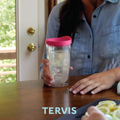 Tervis Clear & Colorful Lidded Made in USA Double Walled Insulated Tumbler Travel Cup Keeps Drinks Cold & Hot, 24oz, Blue Lid, 1 Count (Pack of 1)