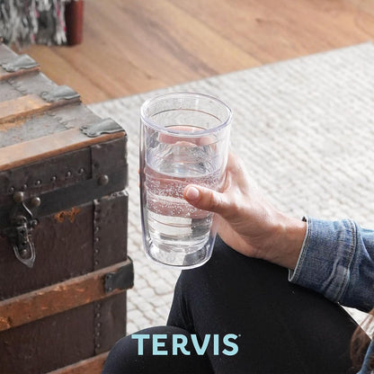 Tervis Clear & Colorful Lidded Made in USA Double Walled Insulated Tumbler Travel Cup Keeps Drinks Cold & Hot, 24oz, Blue Lid, 1 Count (Pack of 1)