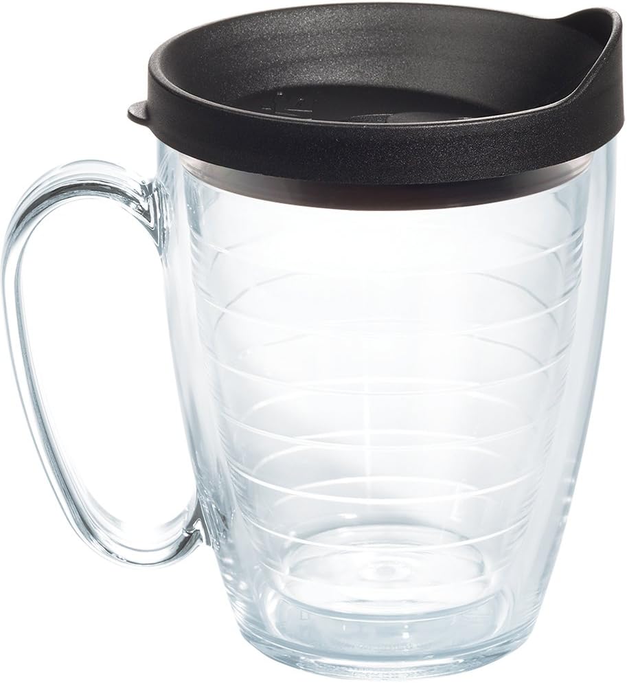 Tervis Clear & Colorful Lidded Made in USA Double Walled Insulated Tumbler Travel Cup Keeps Drinks Cold & Hot, 24oz, Blue Lid, 1 Count (Pack of 1)