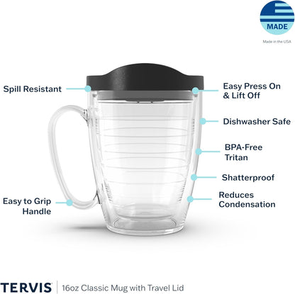 Tervis Clear & Colorful Lidded Made in USA Double Walled Insulated Tumbler Travel Cup Keeps Drinks Cold & Hot, 24oz, Blue Lid, 1 Count (Pack of 1)