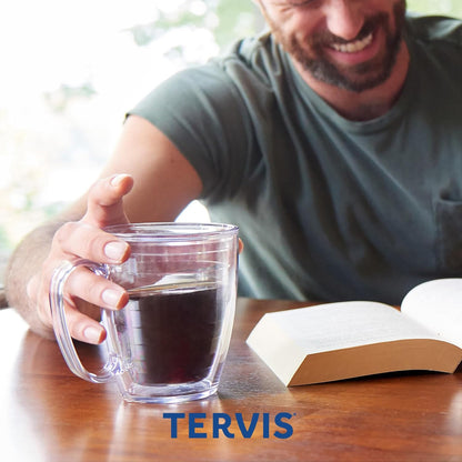 Tervis Clear & Colorful Lidded Made in USA Double Walled Insulated Tumbler Travel Cup Keeps Drinks Cold & Hot, 24oz, Blue Lid, 1 Count (Pack of 1)
