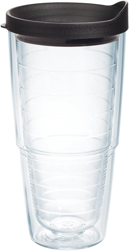 Tervis Clear & Colorful Lidded Made in USA Double Walled Insulated Tumbler Travel Cup Keeps Drinks Cold & Hot, 24oz, Blue Lid, 1 Count (Pack of 1)