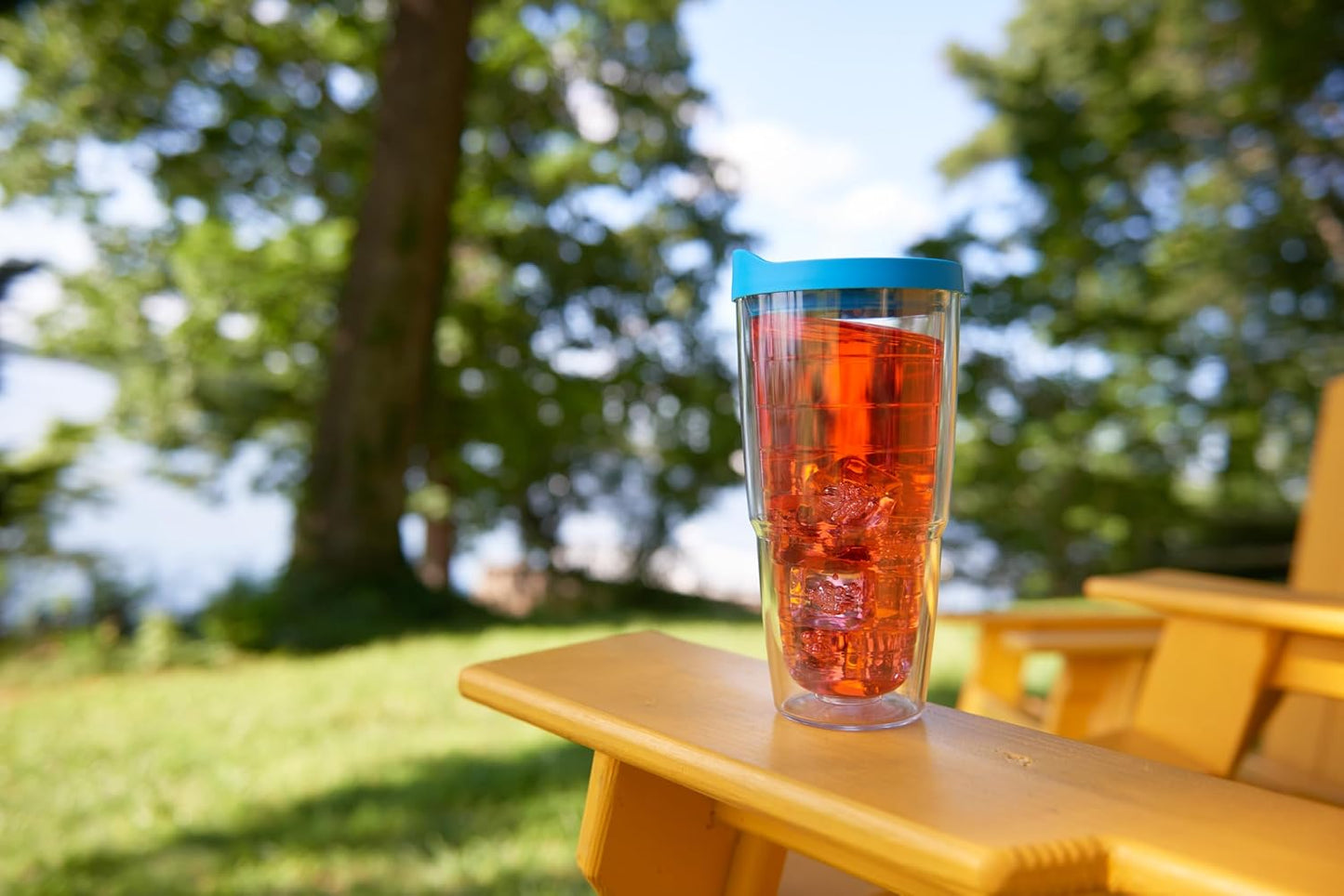 Tervis Clear & Colorful Lidded Made in USA Double Walled Insulated Tumbler Travel Cup Keeps Drinks Cold & Hot, 24oz, Blue Lid, 1 Count (Pack of 1)