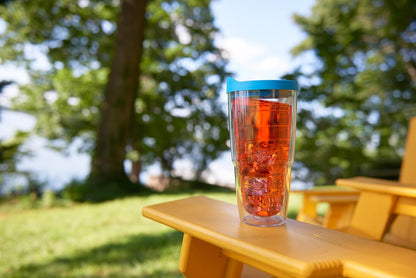 Tervis Clear & Colorful Lidded Made in USA Double Walled Insulated Tumbler Travel Cup Keeps Drinks Cold & Hot, 24oz, Blue Lid, 1 Count (Pack of 1)