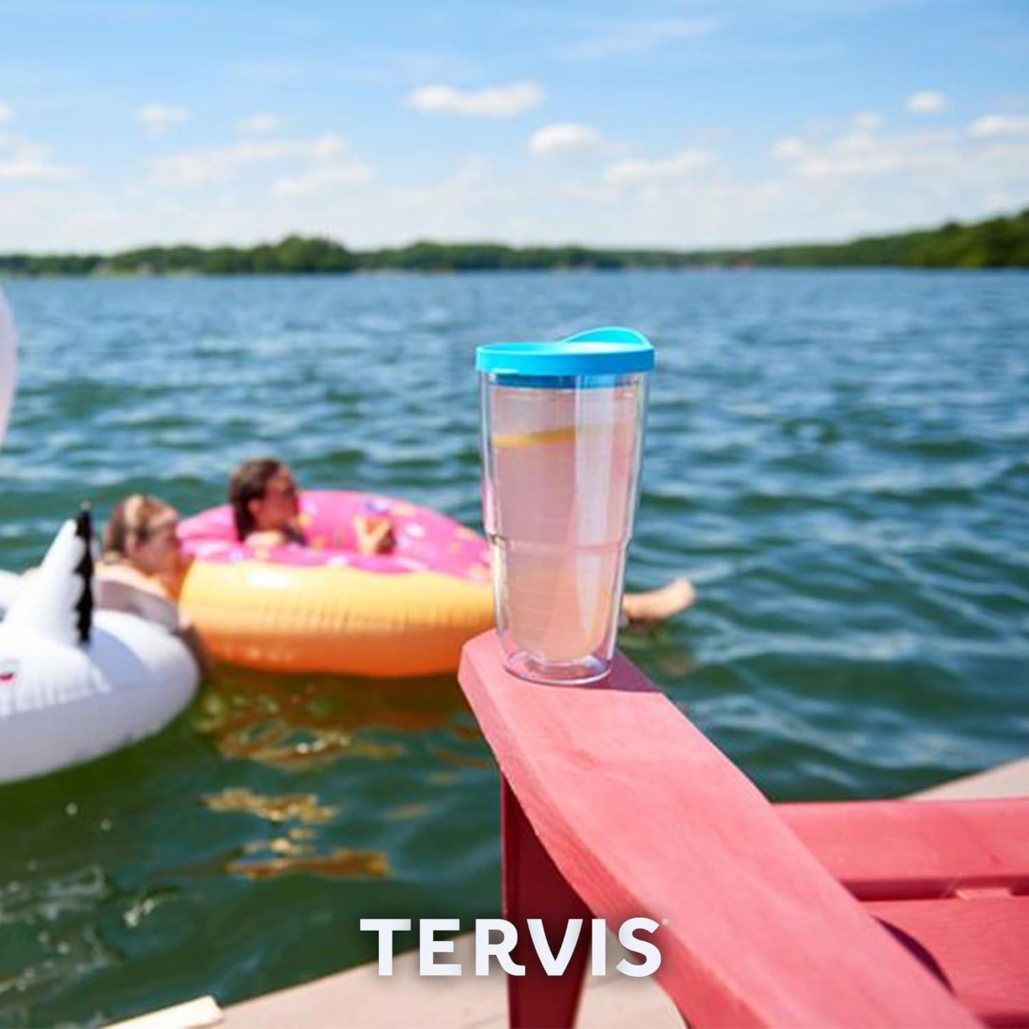 Tervis Clear & Colorful Lidded Made in USA Double Walled Insulated Tumbler Travel Cup Keeps Drinks Cold & Hot, 24oz, Blue Lid, 1 Count (Pack of 1)