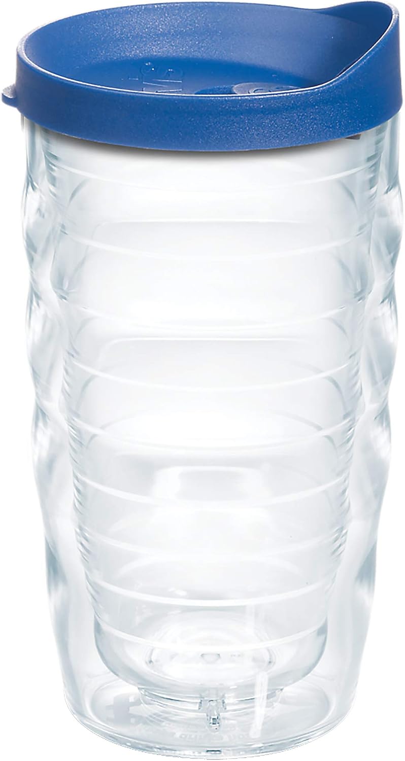 Tervis Clear & Colorful Lidded Made in USA Double Walled Insulated Tumbler Travel Cup Keeps Drinks Cold & Hot, 24oz, Blue Lid, 1 Count (Pack of 1)