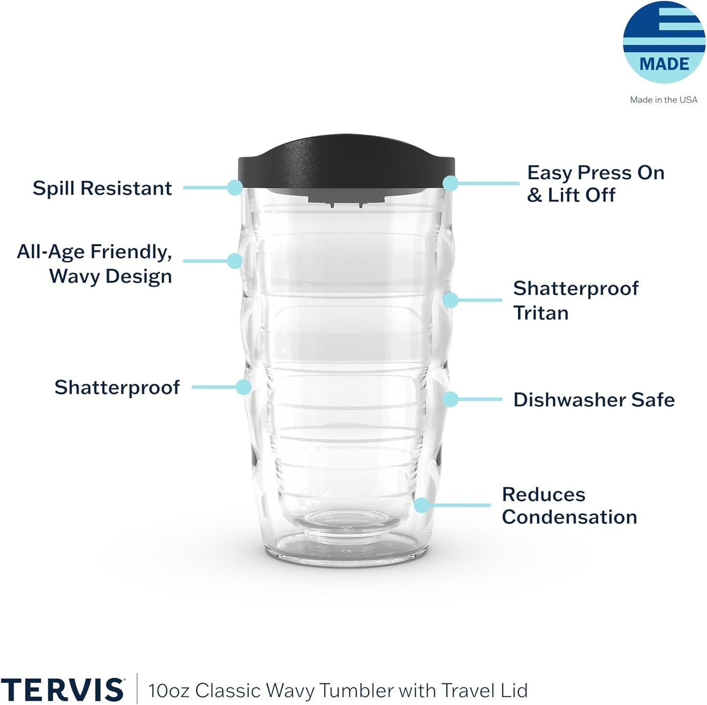 Tervis Clear & Colorful Lidded Made in USA Double Walled Insulated Tumbler Travel Cup Keeps Drinks Cold & Hot, 24oz, Blue Lid, 1 Count (Pack of 1)