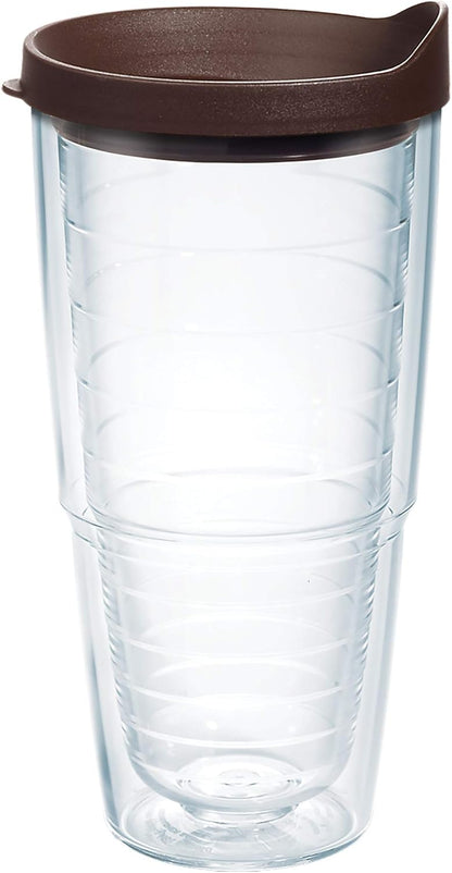 Tervis Clear & Colorful Lidded Made in USA Double Walled Insulated Tumbler Travel Cup Keeps Drinks Cold & Hot, 24oz, Blue Lid, 1 Count (Pack of 1)