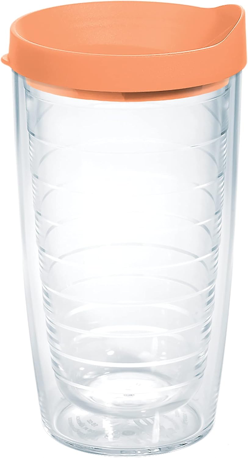 Tervis Clear & Colorful Lidded Made in USA Double Walled Insulated Tumbler Travel Cup Keeps Drinks Cold & Hot, 24oz, Blue Lid, 1 Count (Pack of 1)