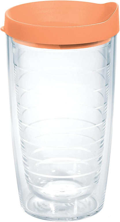 Tervis Clear & Colorful Lidded Made in USA Double Walled Insulated Tumbler Travel Cup Keeps Drinks Cold & Hot, 24oz, Blue Lid, 1 Count (Pack of 1)