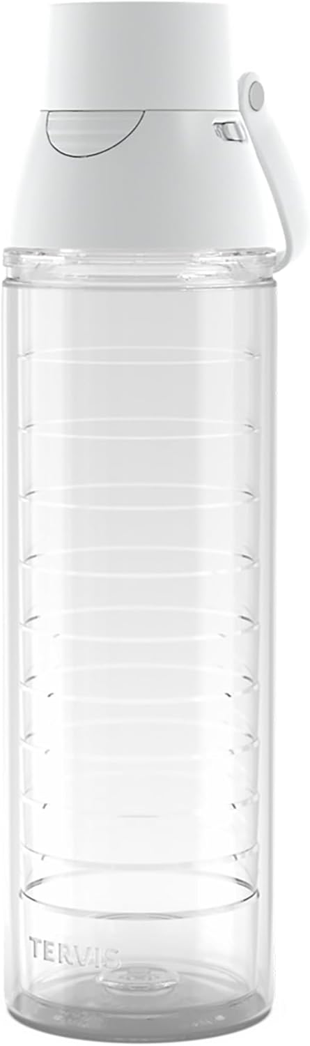 Tervis Clear & Colorful Lidded Made in USA Double Walled Insulated Tumbler Travel Cup Keeps Drinks Cold & Hot, 24oz, Blue Lid, 1 Count (Pack of 1)