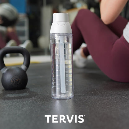 Tervis Clear & Colorful Lidded Made in USA Double Walled Insulated Tumbler Travel Cup Keeps Drinks Cold & Hot, 24oz, Blue Lid, 1 Count (Pack of 1)