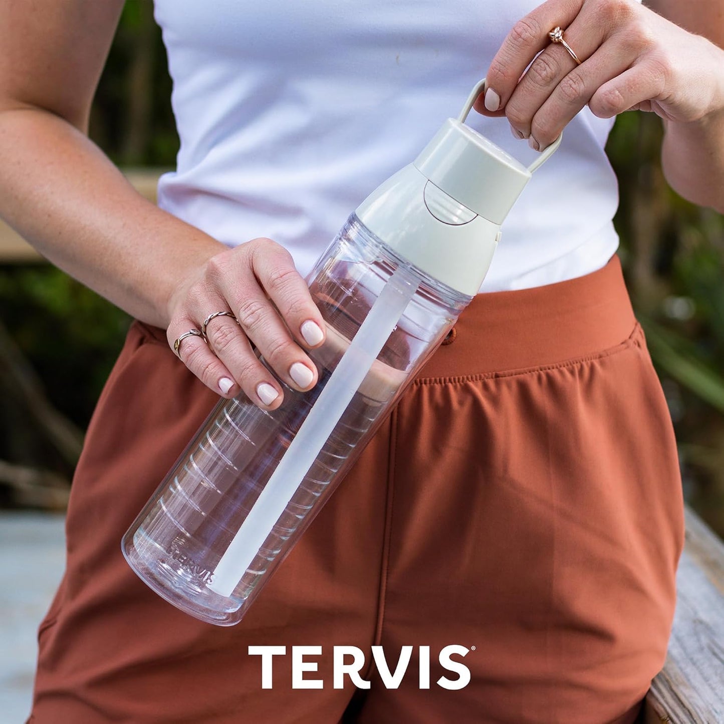 Tervis Clear & Colorful Lidded Made in USA Double Walled Insulated Tumbler Travel Cup Keeps Drinks Cold & Hot, 24oz, Blue Lid, 1 Count (Pack of 1)