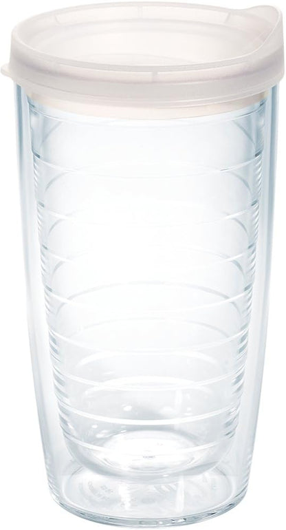Tervis Clear & Colorful Lidded Made in USA Double Walled Insulated Tumbler Travel Cup Keeps Drinks Cold & Hot, 24oz, Blue Lid, 1 Count (Pack of 1)