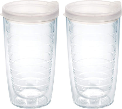 Tervis Clear & Colorful Lidded Made in USA Double Walled Insulated Tumbler Travel Cup Keeps Drinks Cold & Hot, 24oz, Blue Lid, 1 Count (Pack of 1)