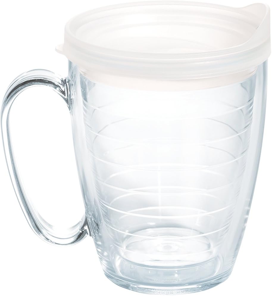 Tervis Clear & Colorful Lidded Made in USA Double Walled Insulated Tumbler Travel Cup Keeps Drinks Cold & Hot, 24oz, Blue Lid, 1 Count (Pack of 1)