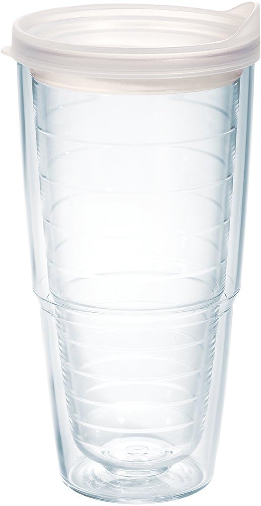Tervis Clear & Colorful Lidded Made in USA Double Walled Insulated Tumbler Travel Cup Keeps Drinks Cold & Hot, 24oz, Blue Lid, 1 Count (Pack of 1)